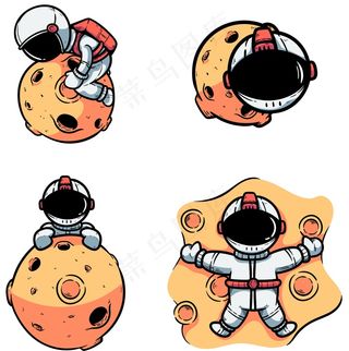 宇航员登月插画套装四个logo