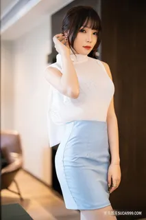 性感优雅的蓝色包臀裙气质美女芝芝生活照写真图片