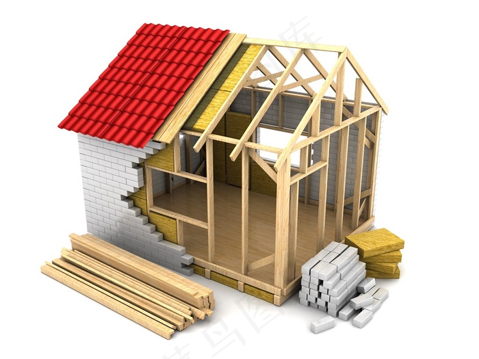 木制房屋模型拆解高清图片