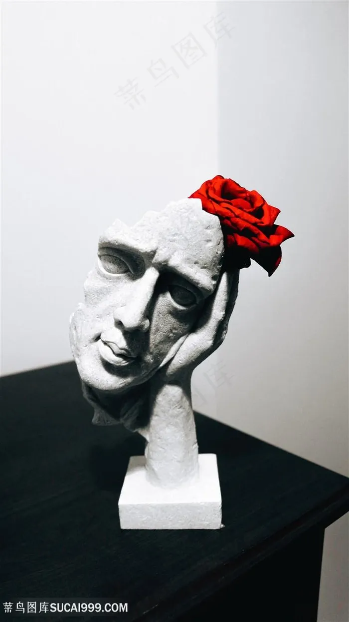 石雕与红玫瑰艺术工艺品