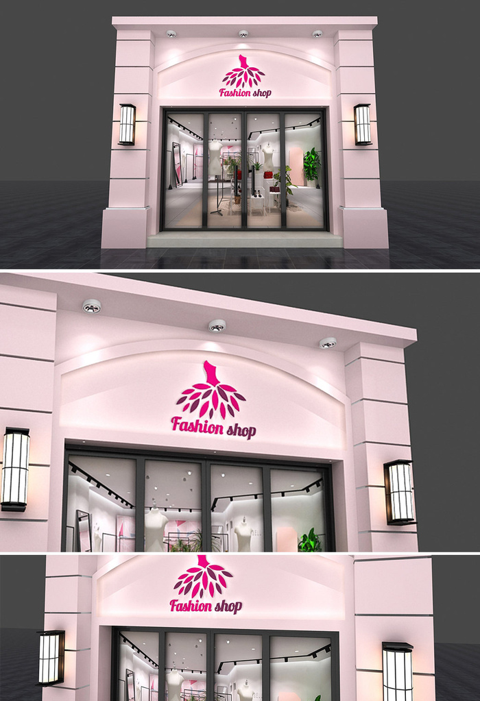 粉色简约时尚女装门头设计门面设计招牌