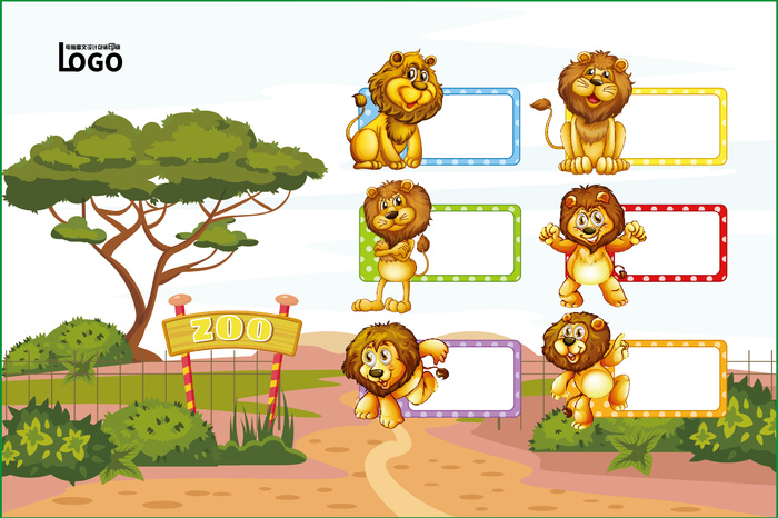 动物世界卡通不干胶标签贴纸