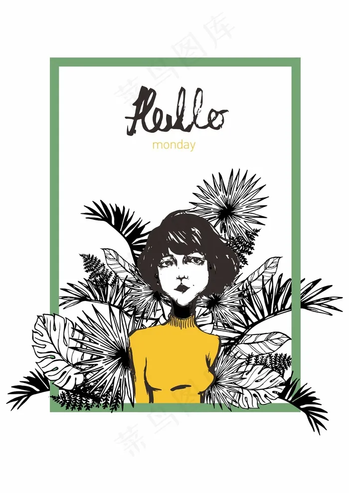 树叶花卉 黄衣短发女生cdr矢量模版下载