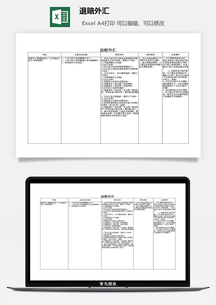 退赔外汇excel模板