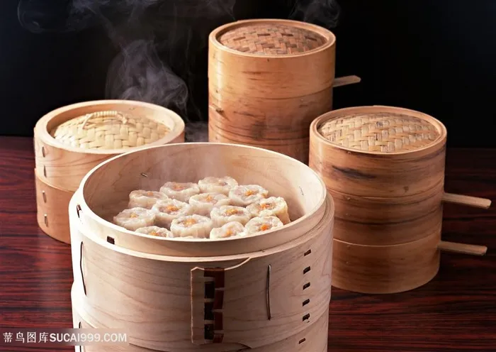 竹蒸笼蒸烧麦高清图片