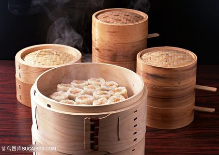 竹蒸笼蒸烧麦高清图片