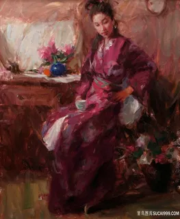 西方美女卧室油画