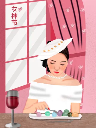 大气妇女节女神女王女生母亲节卡通手绘插图插画海报素材设计模板
