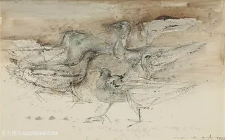 赵无极油画手绘鸟艺术装饰画