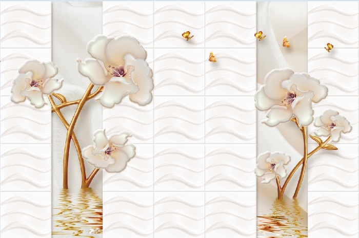 雕塑钻石花卉白色背景墙