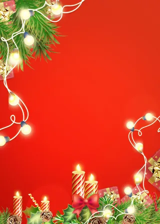 圣诞节松叶闪光红色背景