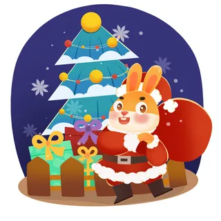 手绘2023兔年新年卡通兔子形象IP插画元素PSD设计素材png图案