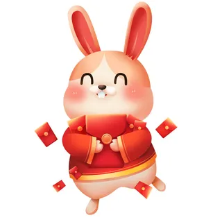 手绘2023兔年新年卡通兔子形象IP插画元素PSD设计素材png图案