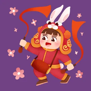 手绘2023兔年新年卡通兔子形象IP插画元素PSD设计素材png图案