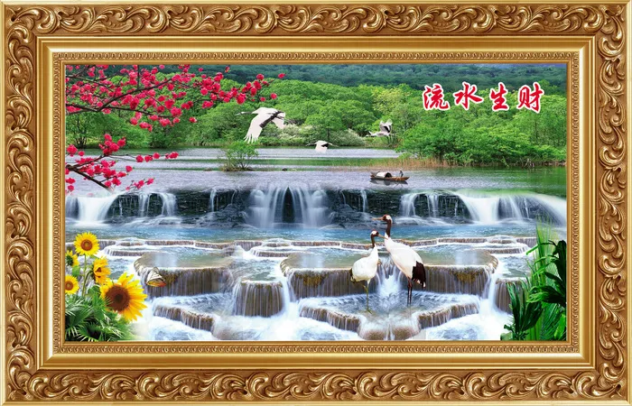 流水生财装饰画psd模版下载