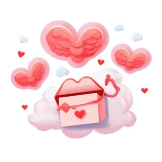 爱心白云信封情人节免抠