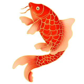 手绘烫金国潮中国风卡通锦鲤鱼金鱼插画装饰元素PSD设计素材