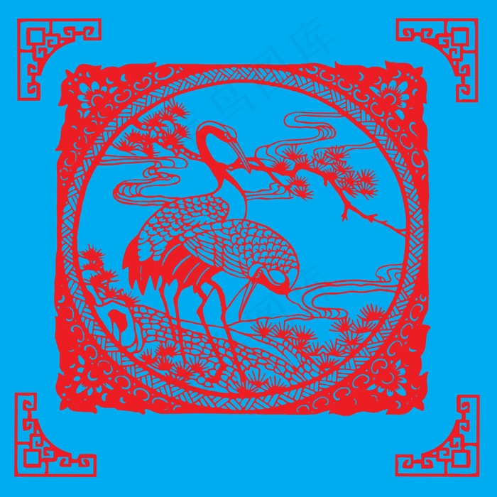 鹤剪纸 剪纸风元素ai矢量模版下载