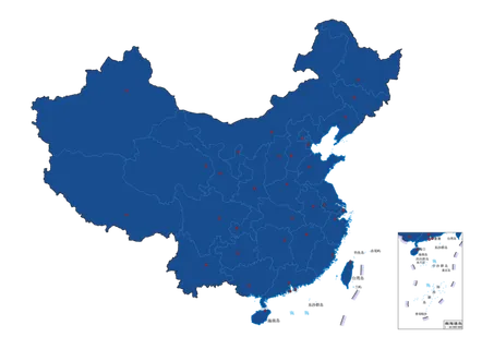 蓝色中国国家行政地图矢量元素免抠