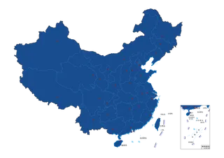 蓝色中国国家行政地图矢量元素免抠