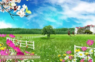 蓝天白云下的别墅