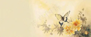 温馨纹理橙色花朵鲜花蝴蝶意境唯美，中国风