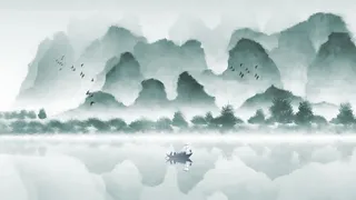 湖水秀美风光绘画PSD素材