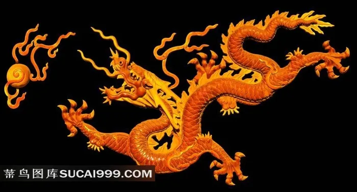 中国古典火龙戏珠木雕图片