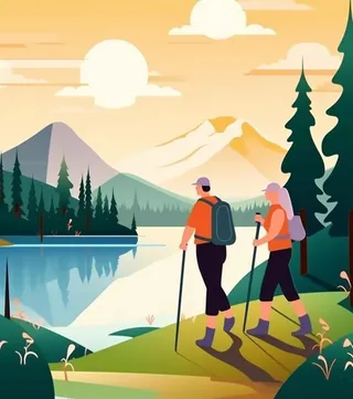 徒步旅行出游风景清新背景