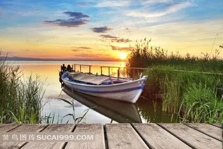 唯美的夕阳码头美景高清摄影图片