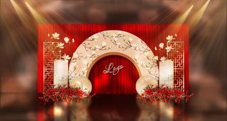 红色中式传统婚礼迎宾区效果图