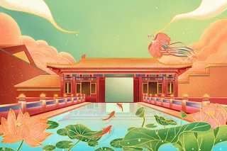 国潮北京故宫山水城市建筑背景素材