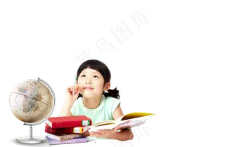 地球仪 书本 上课 女孩