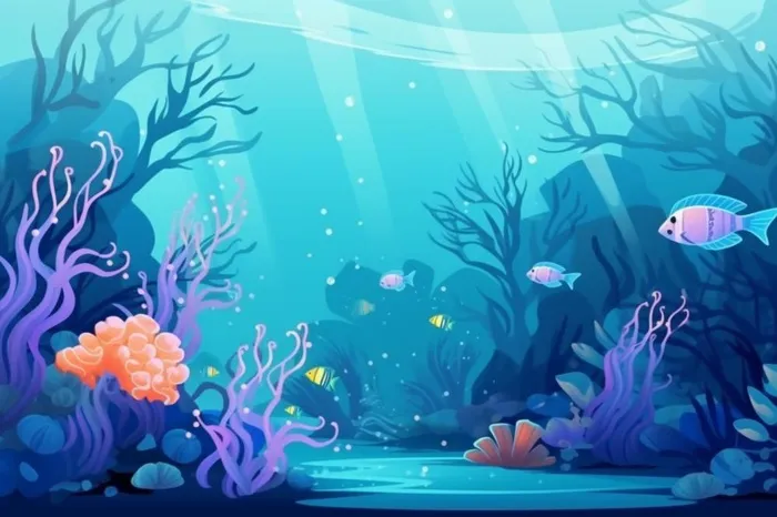 海洋生物世界清新蓝色背景(1344x896)