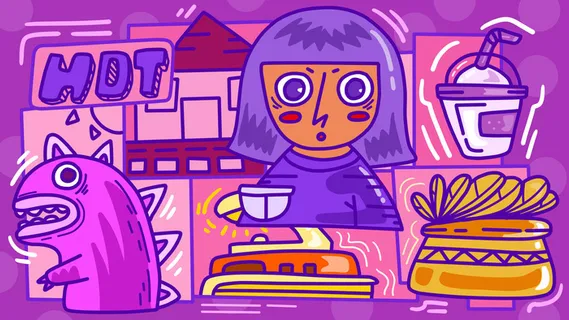 卡通涂鸦街头彩色墙绘壁纸插画儿童创意嘻哈漫画图集PSD素材