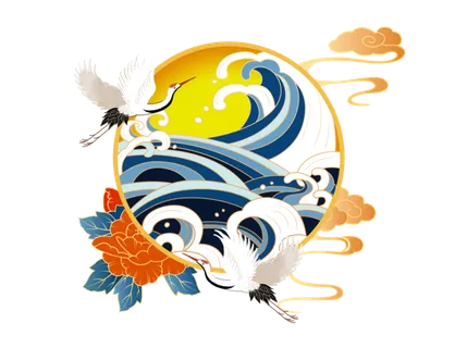 国潮仙鹤插画免扣素材设计素材