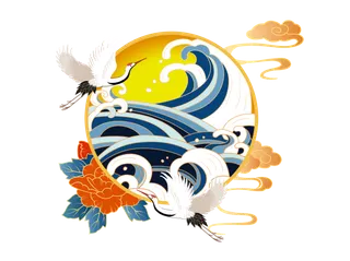 国潮仙鹤插画免扣素材设计素材