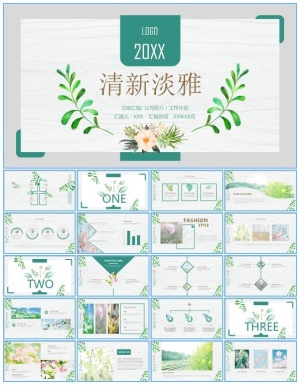 枝叶花朵文艺小清新工作总结报告ppt模板预览图