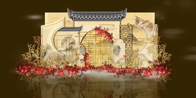 新中式主题婚礼迎宾区