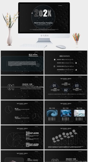 高质感冷色调简约大气工作总结计划汇报ppt模板