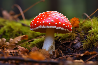 森林里的红蘑菇毒蘑菇苔藓摄影图