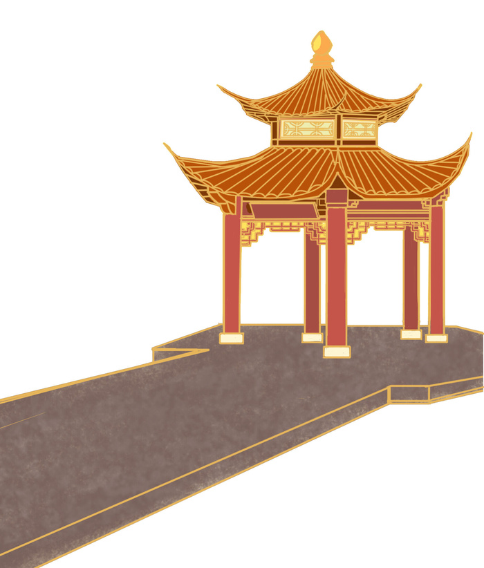 复古中国风国潮古建筑插画手绘高楼古塔PSD素材亭子png免抠图