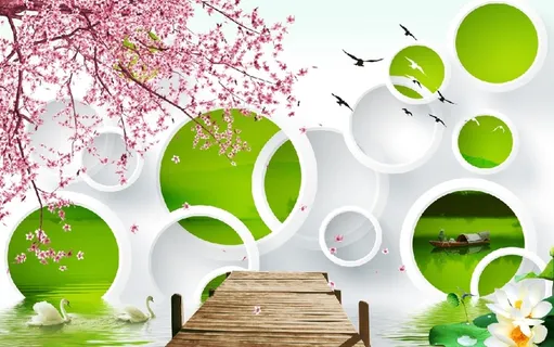 花卉天鹅荷花背景墙