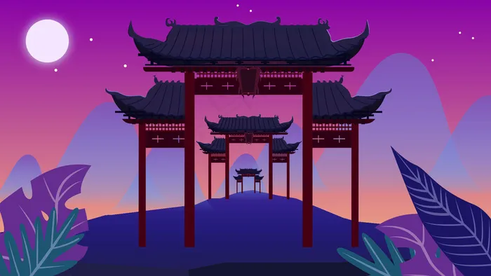 古风建筑插画ai矢量模版下载