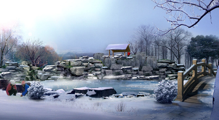 白雪冬天背景风景psd模版下载