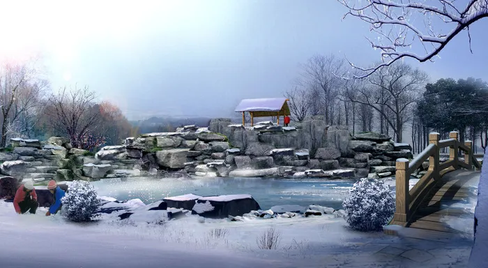 白雪冬天背景风景psd模版下载