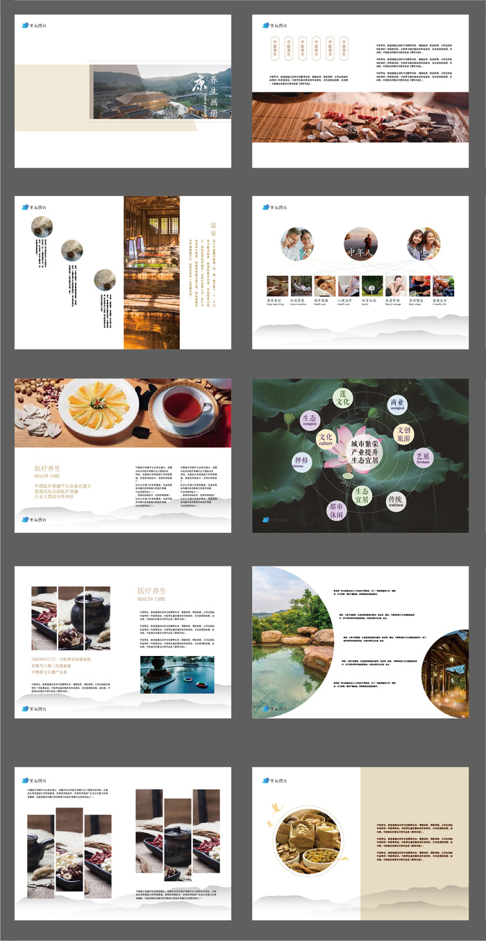 中式康养宣传画册ai矢量模版下载