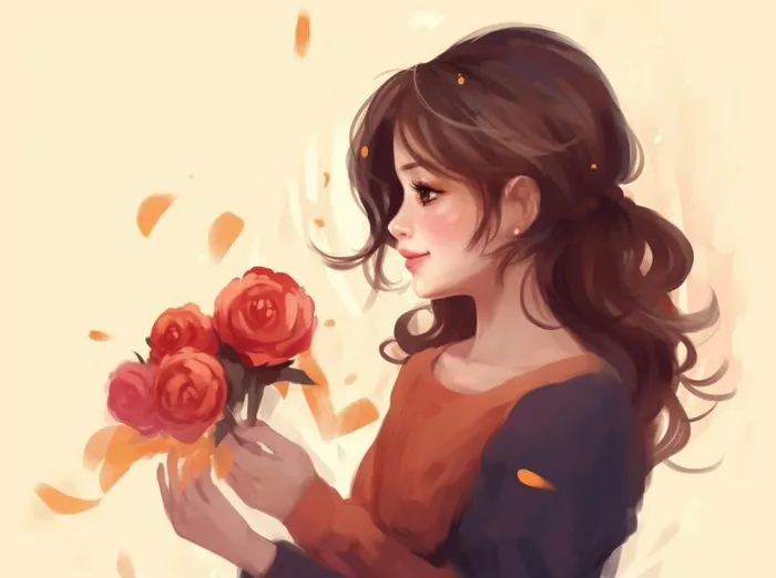母亲节妈妈拥抱着孩子花海手绘插画素材海报背景(1264x944)