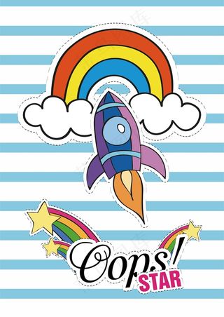 彩虹火箭卡通 艺术英文字