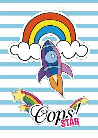 彩虹火箭卡通 艺术英文字